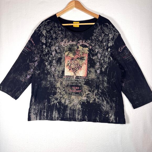 Vintage MONA LISA BRAND Chateau Blanc Chardonnay Shirt 3/4 Sleeve Plus Size 2X - Picture 1 of 6